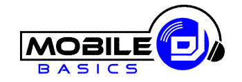 Logo with the words "Mobile Basics" in black, featuring a blue L-shaped graphic with curved lines and a partial circle on the right, resembling headphones.