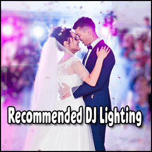 A recommended DJ lighting setup enhances the atmosphere of a bride and groom's special day.