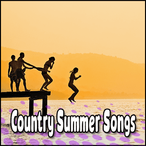 A group of people enjoying Country Summer Songs while jumping off a dock.