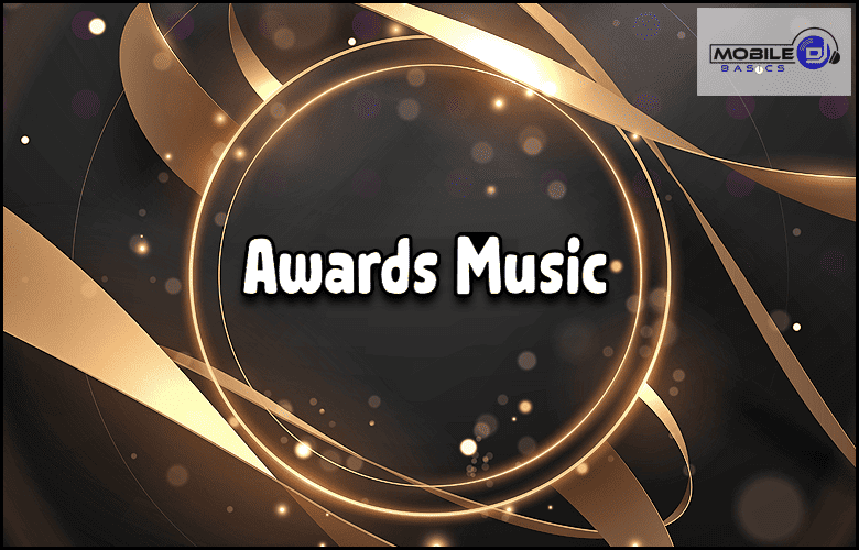 The music logo for awards with a golden background.