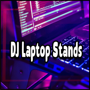 A portable computer equipped with DJ laptop stands.