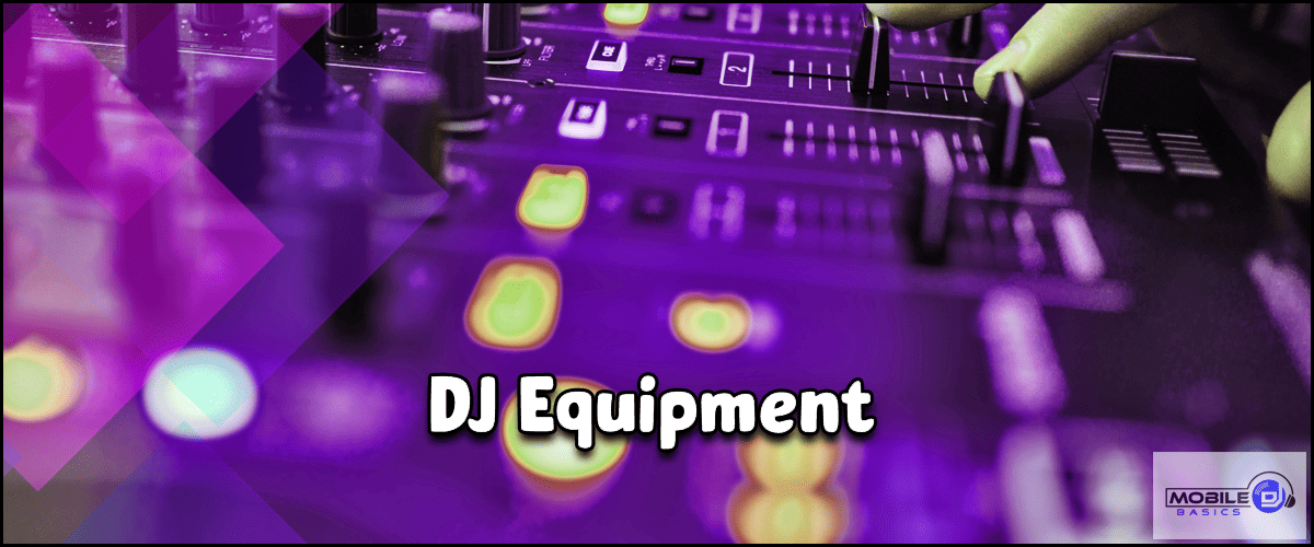 The basics of mobile DJ equipment on a purple background.