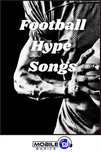 Black and white football player photo featuring football hype songs.