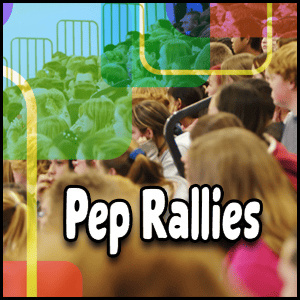 a crowd of people energized at pep rallies.