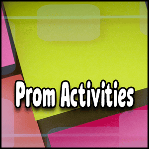 Prom activities on a vibrant background.