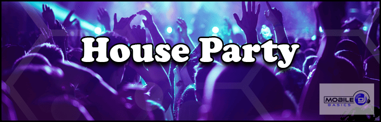 a purple and blue background with the words house party.