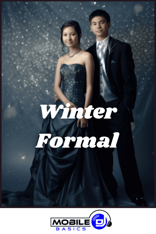 A Winter Formal couple posing for a photo in formal attire.