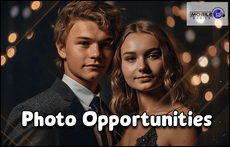 A man and a woman posing for a Winter Formal photo opportunity.