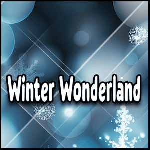 A winter wonderland theme featuring a blue background with snowflakes.